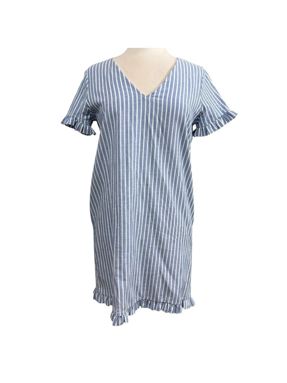 Everly Mini Dress, Size S, Blue and White Stripes
